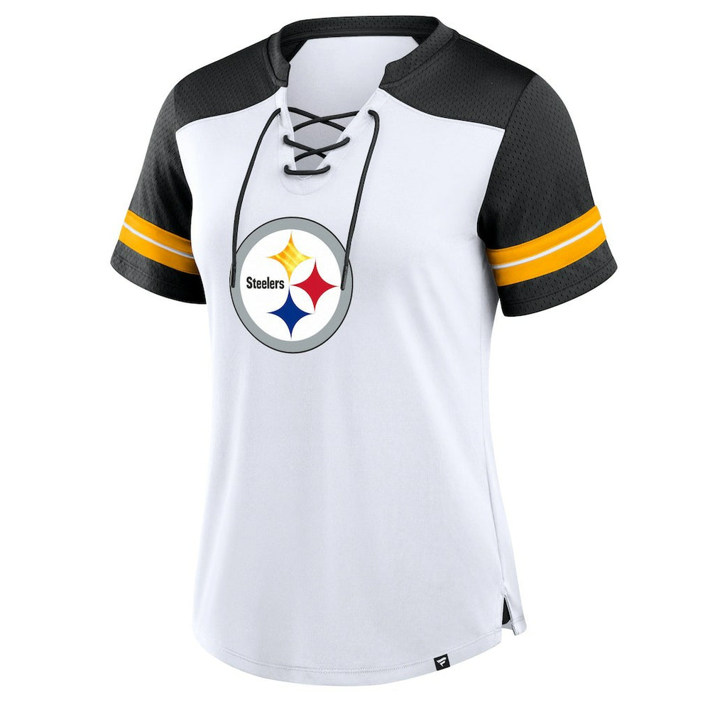 Pittsburgh Steelers Women's Foiled Primary Lace-Up T-Shirt | NFL Near me