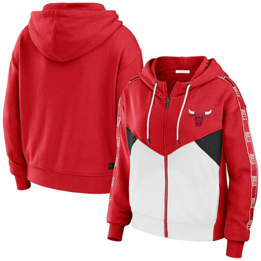Red Chicago Bulls WEAR by Erin Andrews Women's Color-Block Full-Zip Hoodie | NBA