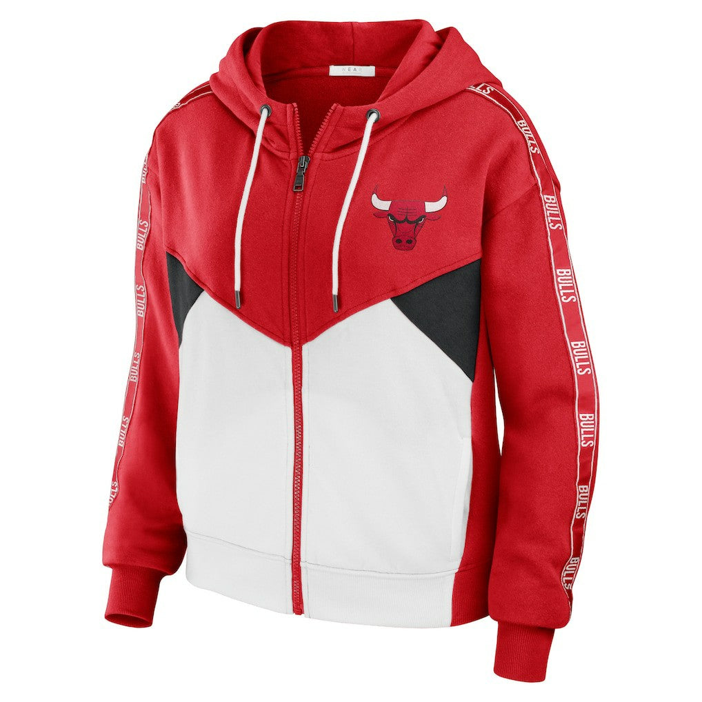Red Chicago Bulls WEAR by Erin Andrews Women's Color-Block Full-Zip Hoodie | NBA