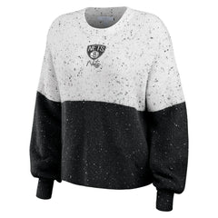 White/Black Brooklyn Nets WEAR by Erin Andrews Women's Color-Block Pullover Sweater | NBA