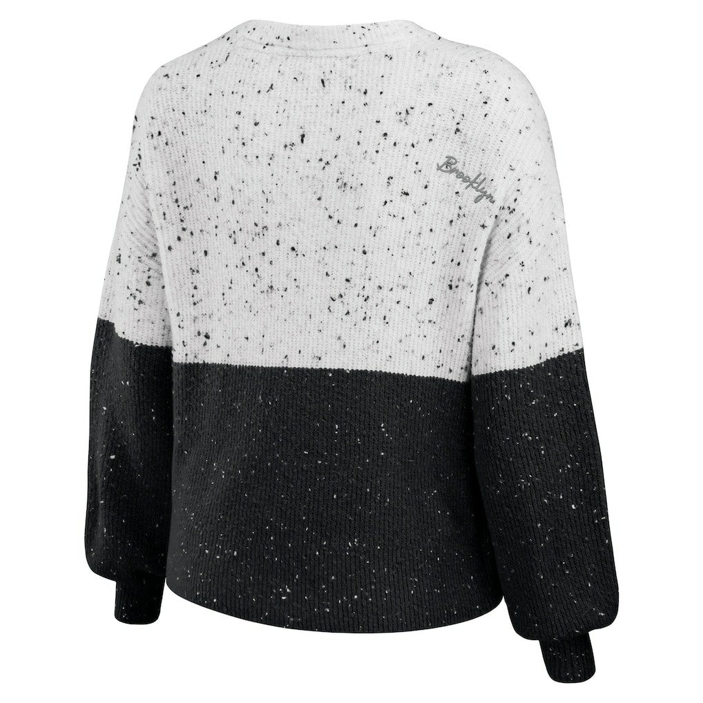 White/Black Brooklyn Nets WEAR by Erin Andrews Women's Color-Block Pullover Sweater | NBA