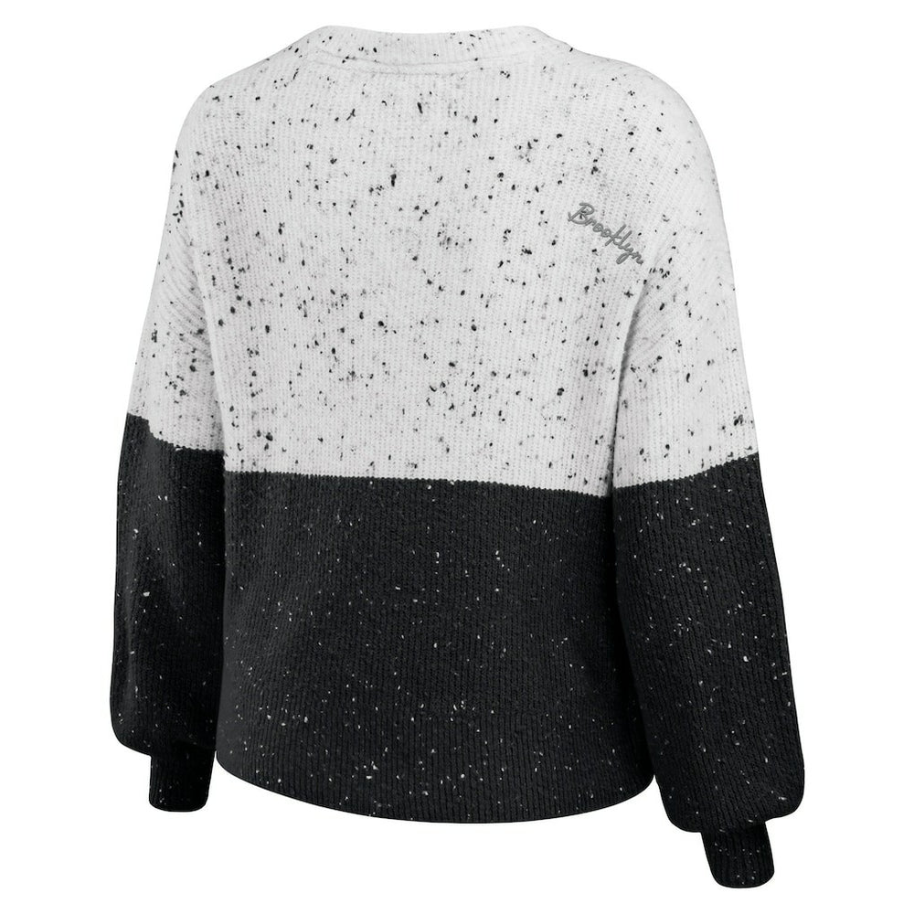 White/Black Brooklyn Nets WEAR by Erin Andrews Women's Color-Block Pullover Sweater | NBA