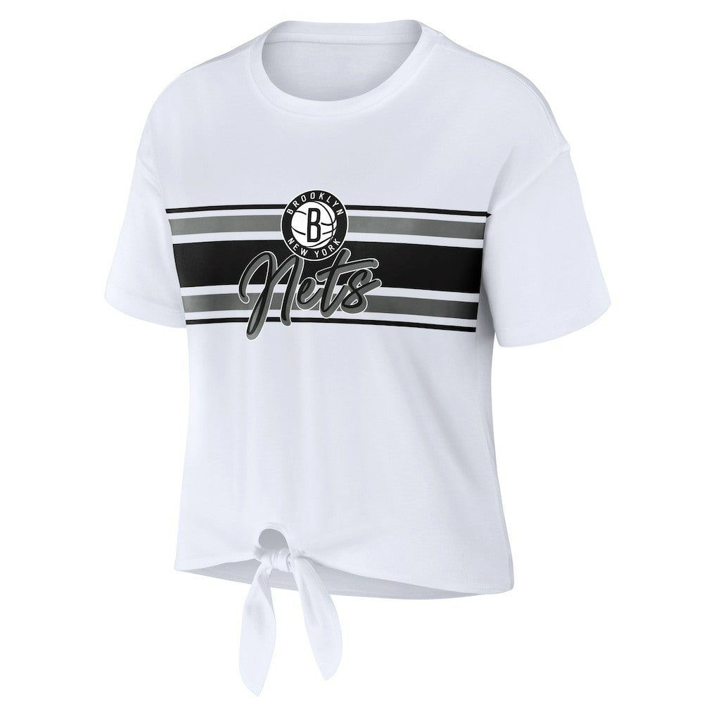 White Brooklyn Nets WEAR by Erin Andrews Women's Tie-Front T-Shirt | NBA