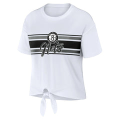 White Brooklyn Nets WEAR by Erin Andrews Women's Tie-Front T-Shirt | NBA