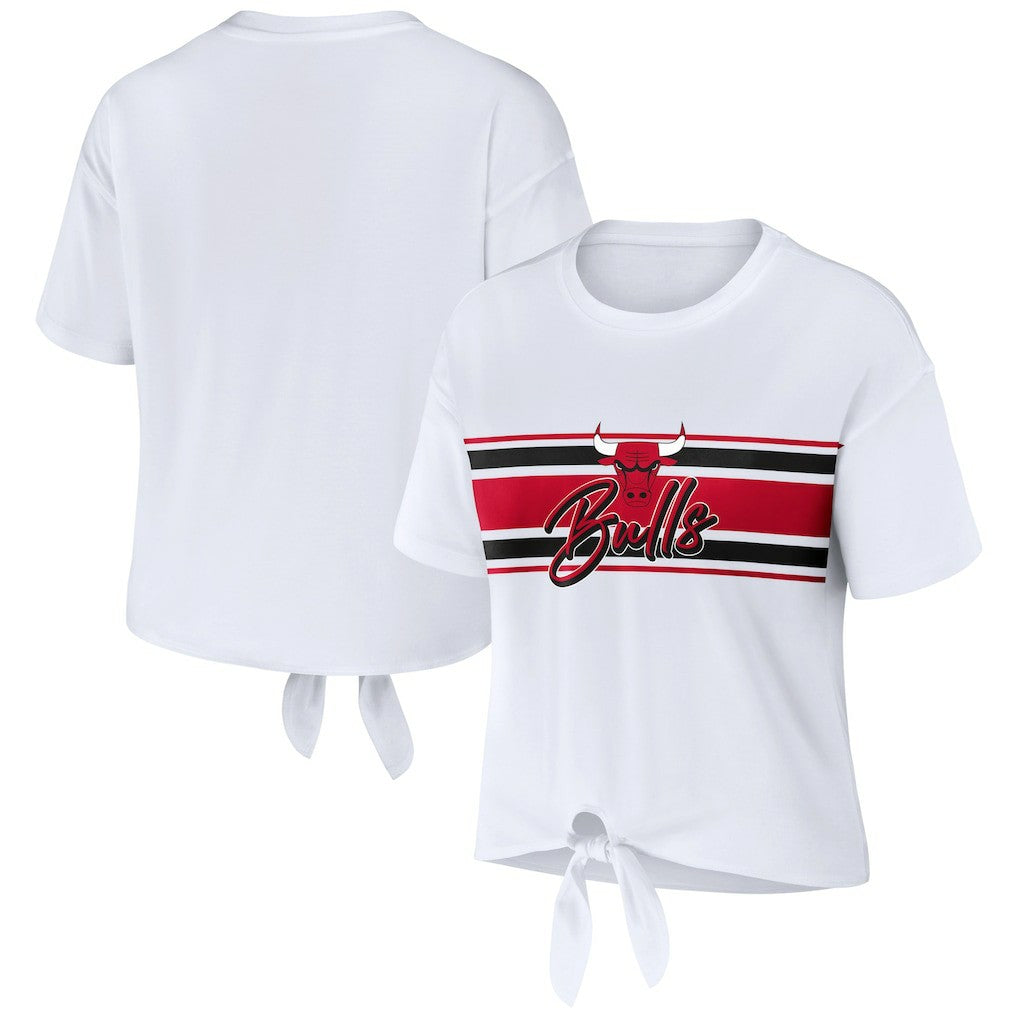 White Chicago Bulls WEAR by Erin Andrews Women's Tie-Front T-Shirt sale | NBA