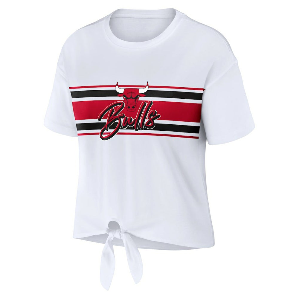 White Chicago Bulls WEAR by Erin Andrews Women's Tie-Front T-Shirt sale | NBA