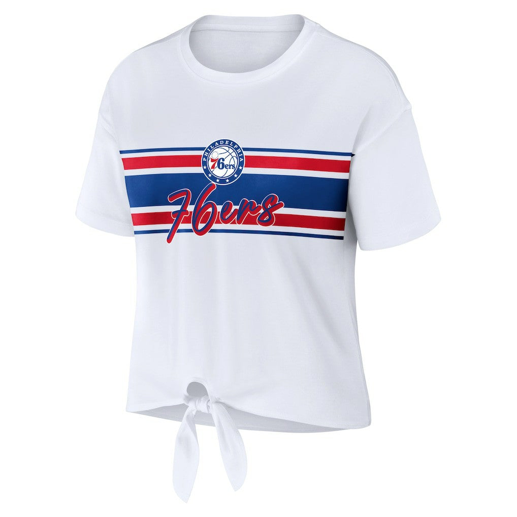 White Philadelphia 76ers WEAR by Erin Andrews Women's Tie-Front T-Shirt | NBA