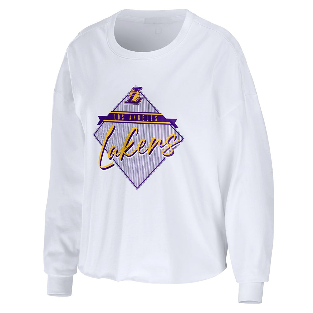 White Los Angeles Lakers WEAR by Erin Andrews Women's Cropped Long Sleeve T-Shirt | NBA
