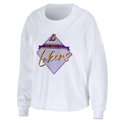 White Los Angeles Lakers WEAR by Erin Andrews Women's Cropped Long Sleeve T-Shirt | NBA