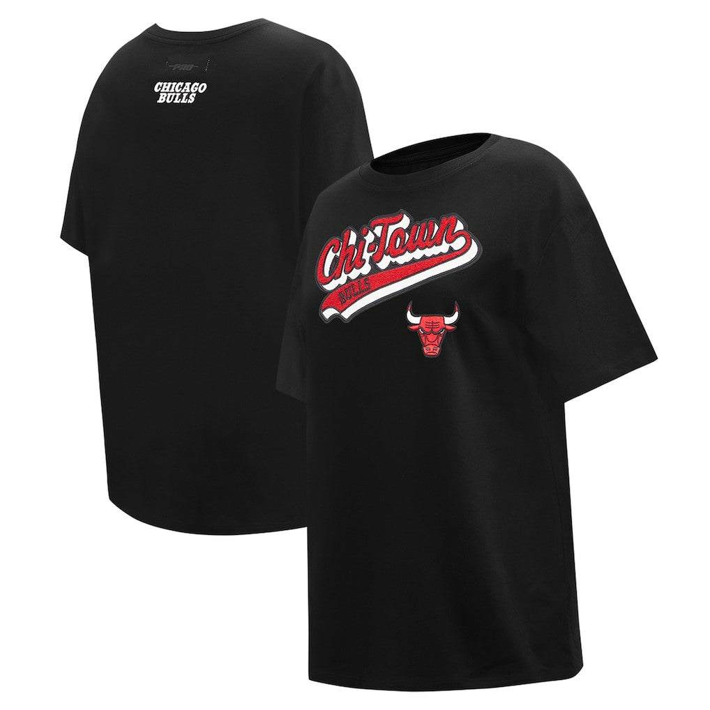 Black Chicago Bulls Pro Standard Women's Script Boyfriend T-Shirt sale | NBA
