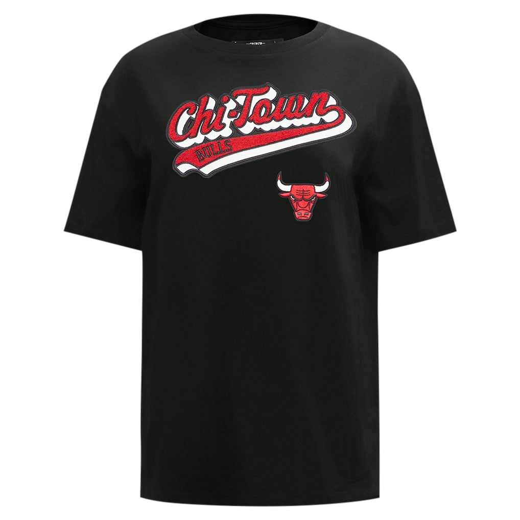 Black Chicago Bulls Pro Standard Women's Script Boyfriend T-Shirt sale | NBA