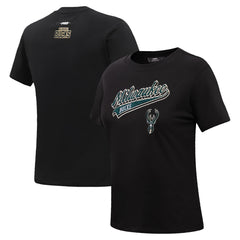 Black Milwaukee Bucks Pro Standard Women's Script Boyfriend T-Shirt | NBA
