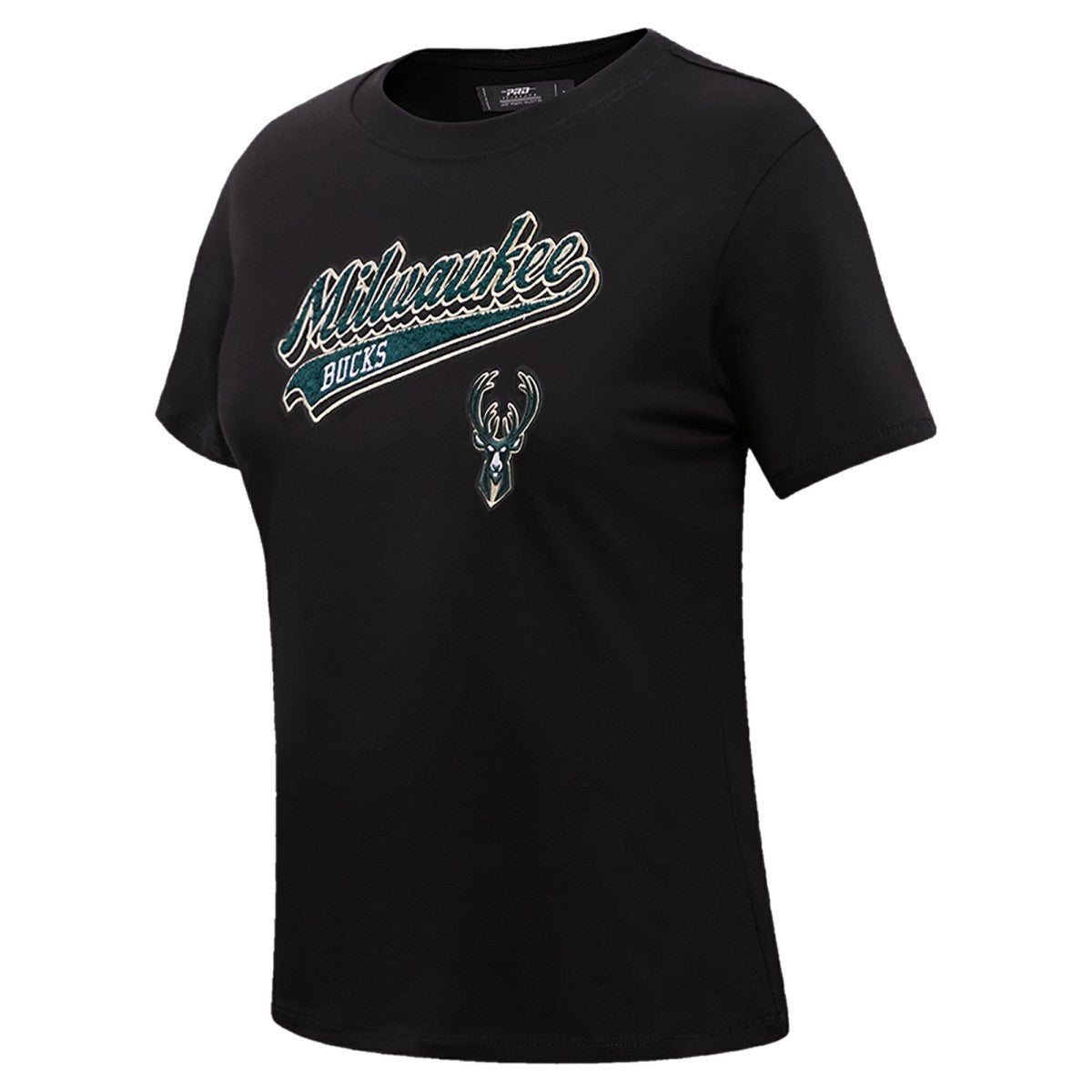 Black Milwaukee Bucks Pro Standard Women's Script Boyfriend T-Shirt | NBA