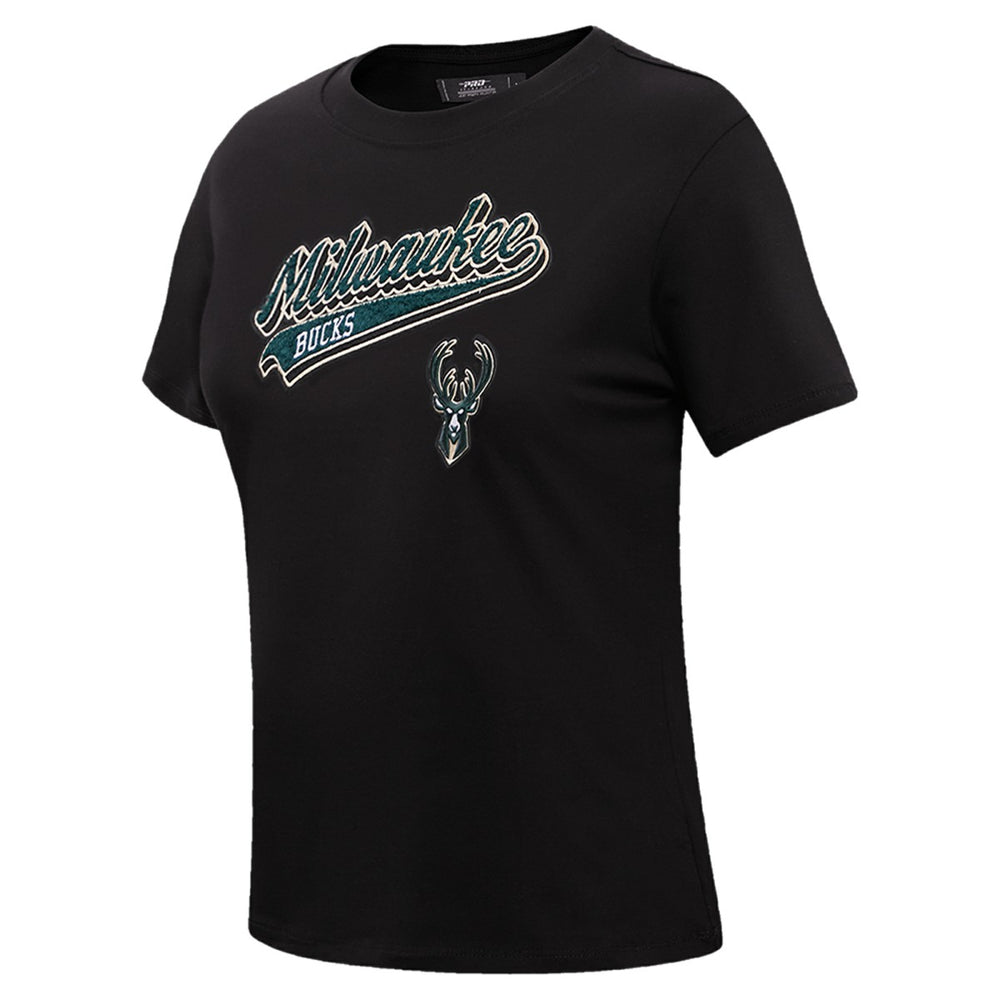 Black Milwaukee Bucks Pro Standard Women's Script Boyfriend T-Shirt | NBA