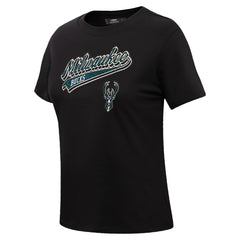 Black Milwaukee Bucks Pro Standard Women's Script Boyfriend T-Shirt | NBA