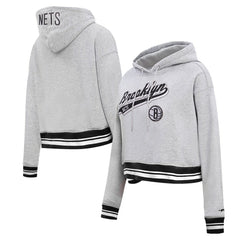 Heather Gray Brooklyn Nets Pro Standard Women's Script Tail Cropped Pullover Hoodie | NBA