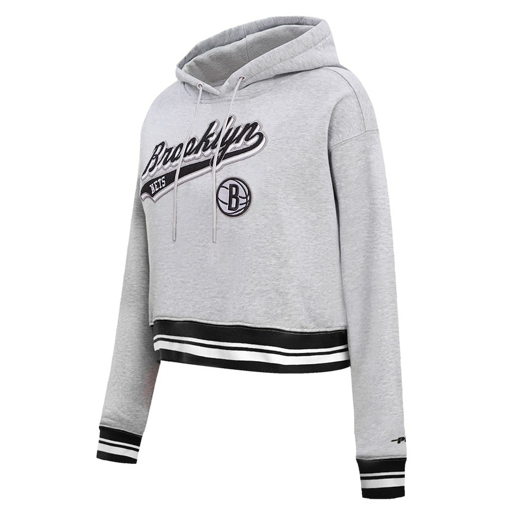 Heather Gray Brooklyn Nets Pro Standard Women's Script Tail Cropped Pullover Hoodie | NBA
