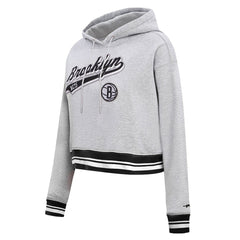 Heather Gray Brooklyn Nets Pro Standard Women's Script Tail Cropped Pullover Hoodie | NBA