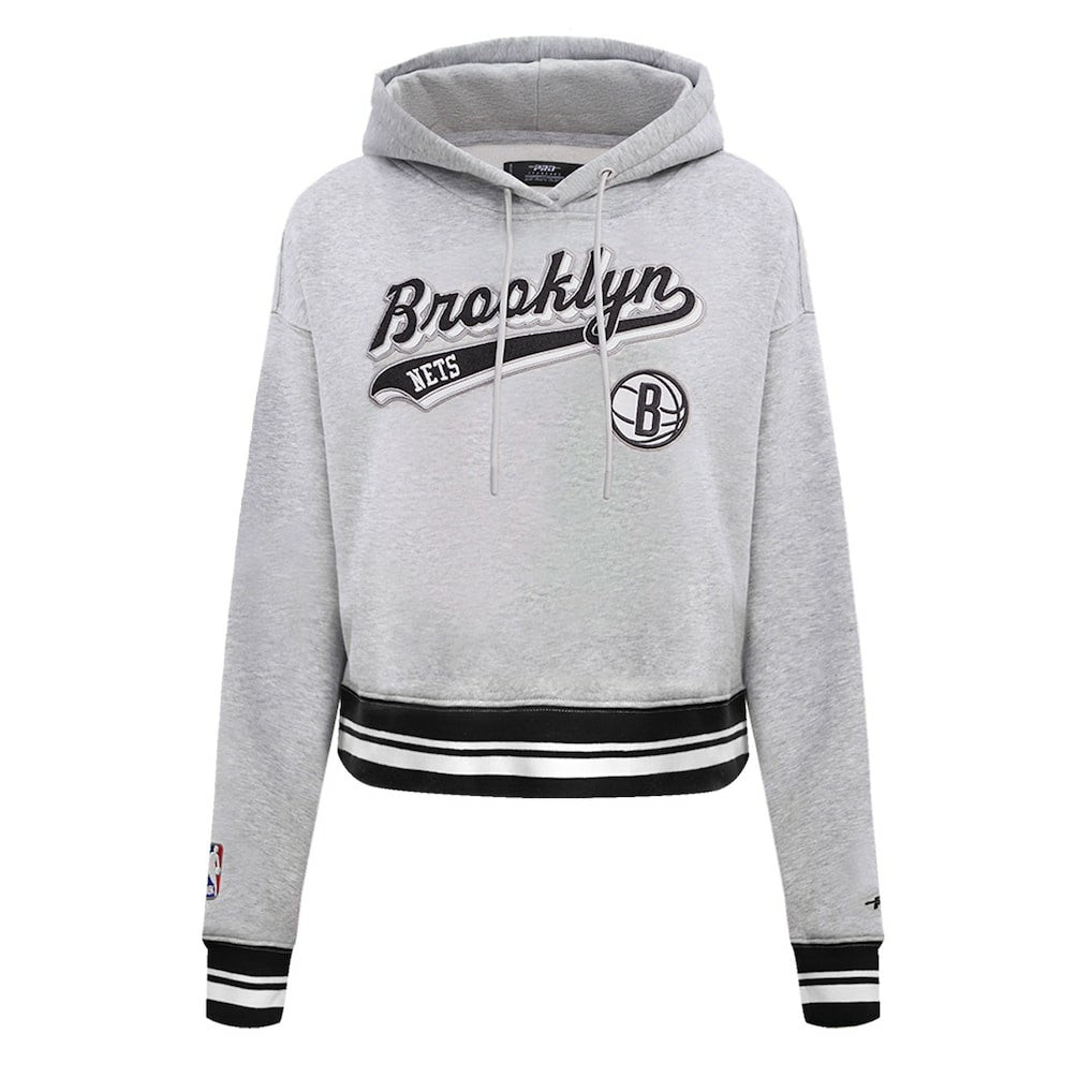 Heather Gray Brooklyn Nets Pro Standard Women's Script Tail Cropped Pullover Hoodie | NBA