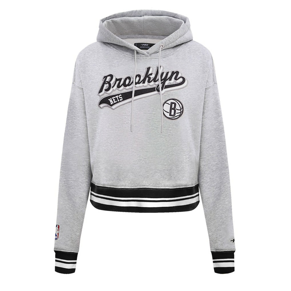 Heather Gray Brooklyn Nets Pro Standard Women's Script Tail Cropped Pullover Hoodie | NBA