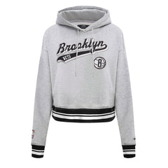 Heather Gray Brooklyn Nets Pro Standard Women's Script Tail Cropped Pullover Hoodie | NBA
