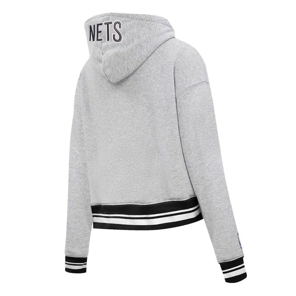Heather Gray Brooklyn Nets Pro Standard Women's Script Tail Cropped Pullover Hoodie | NBA