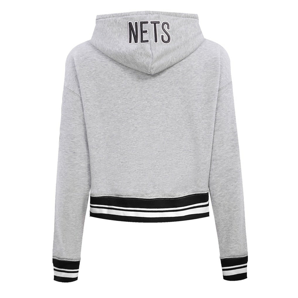 Heather Gray Brooklyn Nets Pro Standard Women's Script Tail Cropped Pullover Hoodie | NBA