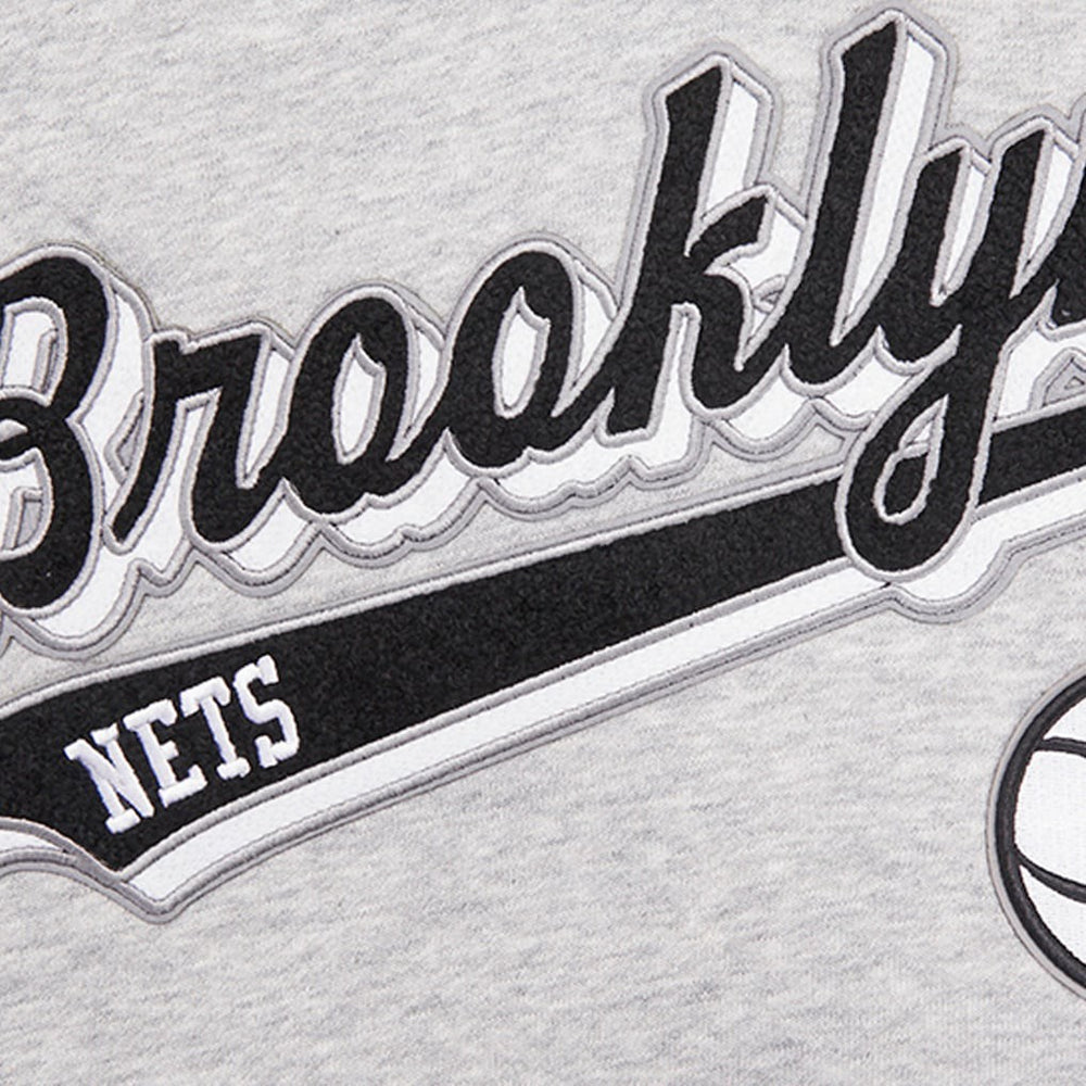 Heather Gray Brooklyn Nets Pro Standard Women's Script Tail Cropped Pullover Hoodie | NBA
