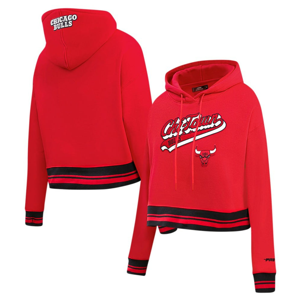 Red Chicago Bulls Pro Standard Women's Script Tail Cropped Pullover Hoodie | NBA