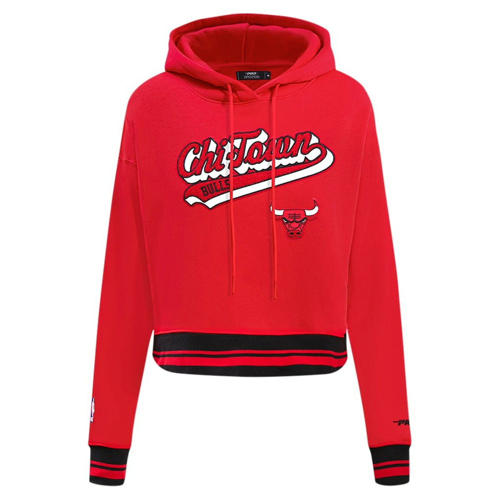 Red Chicago Bulls Pro Standard Women's Script Tail Cropped Pullover Hoodie | NBA