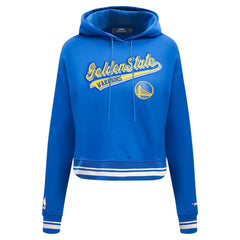Royal Golden State Warriors Pro Standard Women's Script Tail Cropped Pullover Hoodie sale | NBA