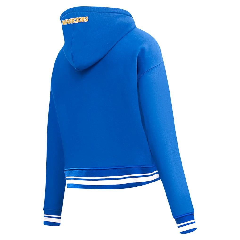 Royal Golden State Warriors Pro Standard Women's Script Tail Cropped Pullover Hoodie sale | NBA