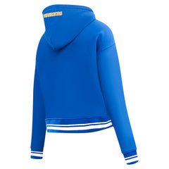 Royal Golden State Warriors Pro Standard Women's Script Tail Cropped Pullover Hoodie sale | NBA