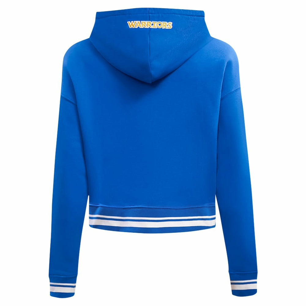 Royal Golden State Warriors Pro Standard Women's Script Tail Cropped Pullover Hoodie sale | NBA