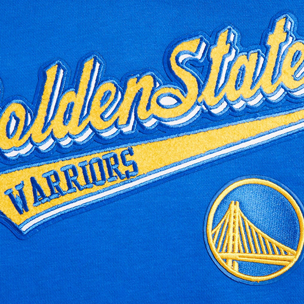 Royal Golden State Warriors Pro Standard Women's Script Tail Cropped Pullover Hoodie sale | NBA