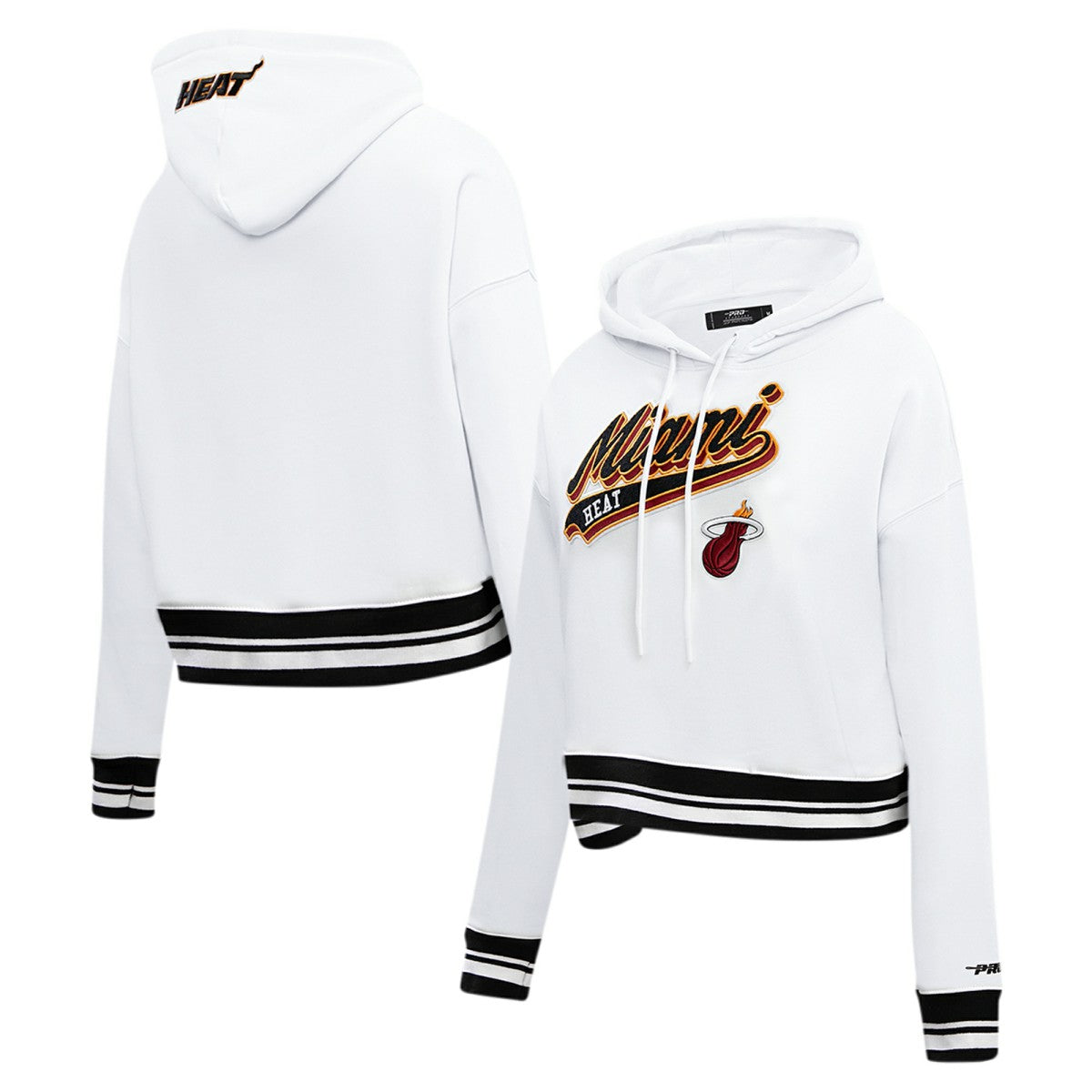 White Miami Heat Pro Standard Women's Script Tail Cropped Pullover Hoodie | NBA
