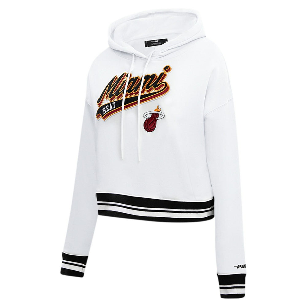 White Miami Heat Pro Standard Women's Script Tail Cropped Pullover Hoodie | NBA