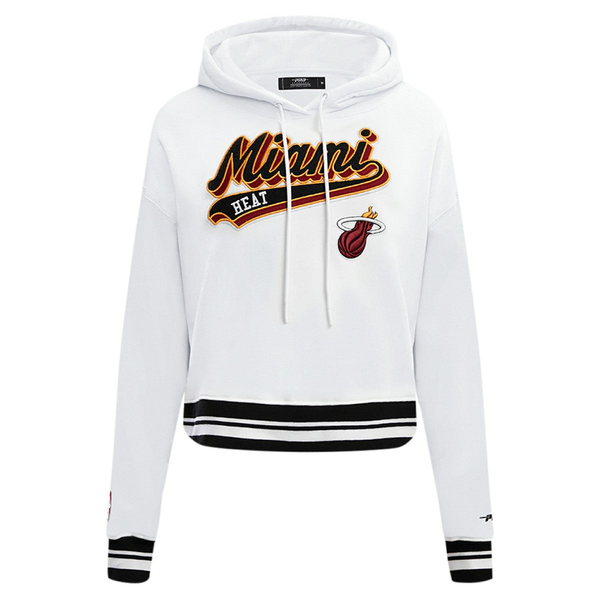 White Miami Heat Pro Standard Women's Script Tail Cropped Pullover Hoodie | NBA