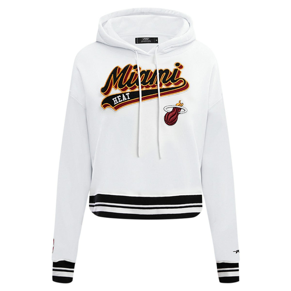 White Miami Heat Pro Standard Women's Script Tail Cropped Pullover Hoodie | NBA