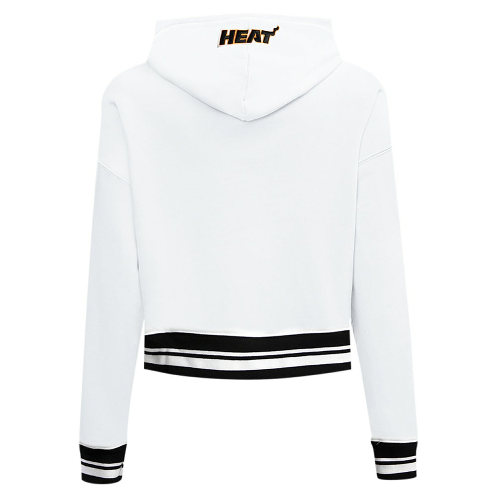 White Miami Heat Pro Standard Women's Script Tail Cropped Pullover Hoodie | NBA
