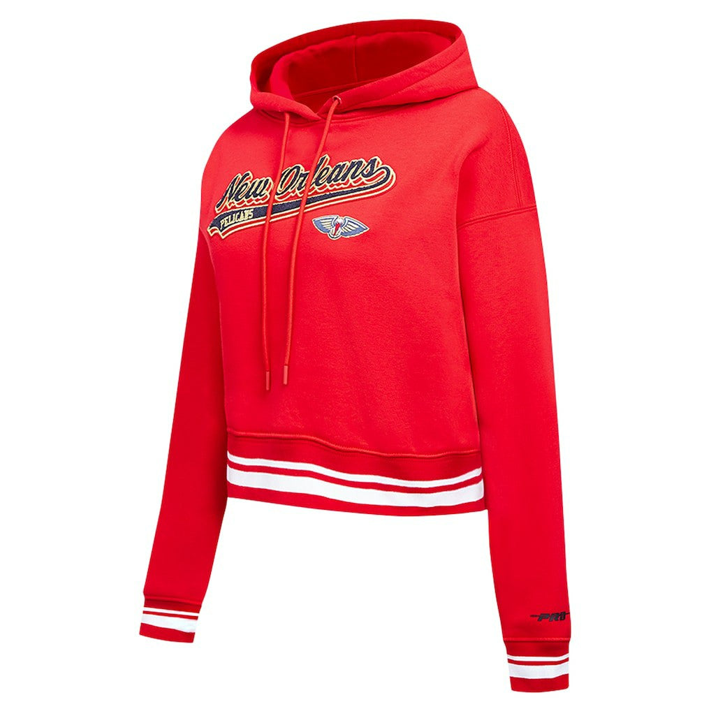 Red New Orleans Pelicans Pro Standard Women's Script Tail Cropped Pullover Hoodie | NBA