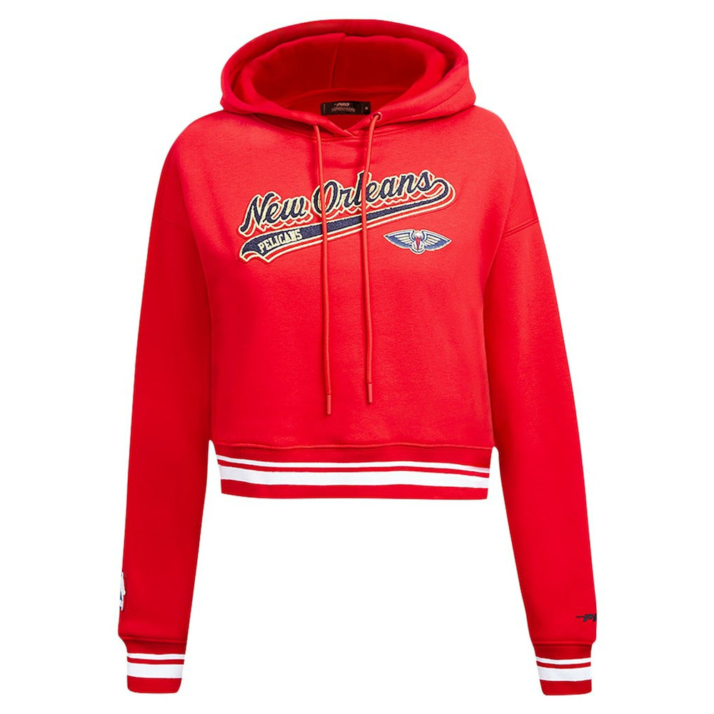 Red New Orleans Pelicans Pro Standard Women's Script Tail Cropped Pullover Hoodie | NBA
