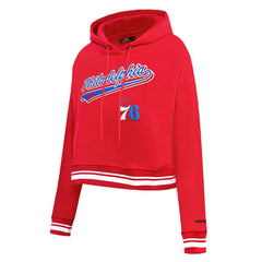 Red Philadelphia 76ers Pro Standard Women's Script Tail Cropped Pullover Hoodie | NBA