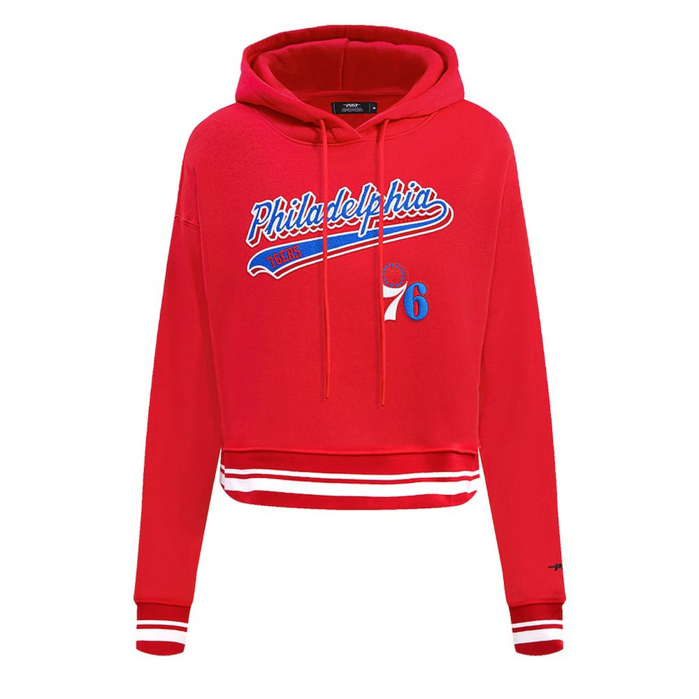 Red Philadelphia 76ers Pro Standard Women's Script Tail Cropped Pullover Hoodie | NBA