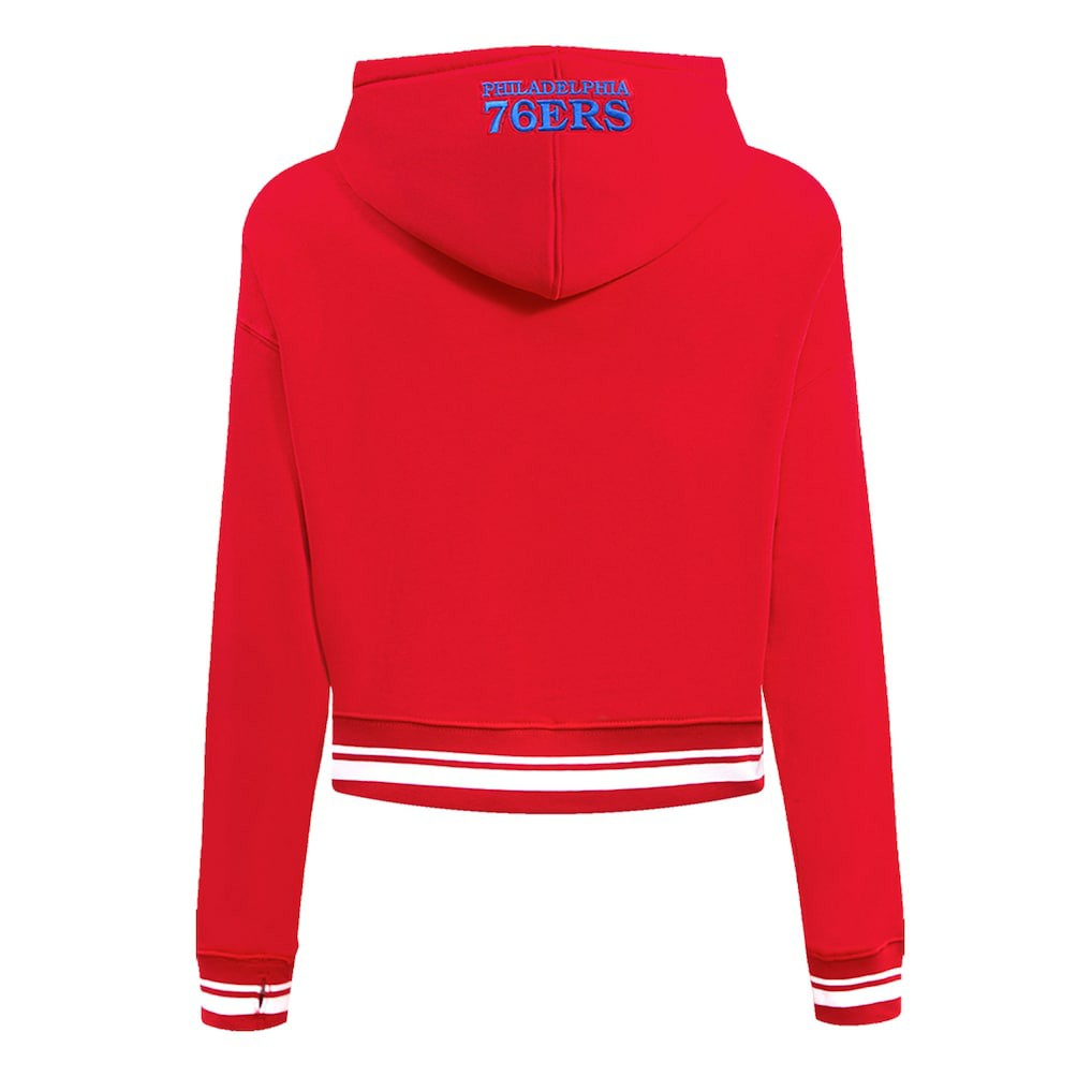 Red Philadelphia 76ers Pro Standard Women's Script Tail Cropped Pullover Hoodie | NBA
