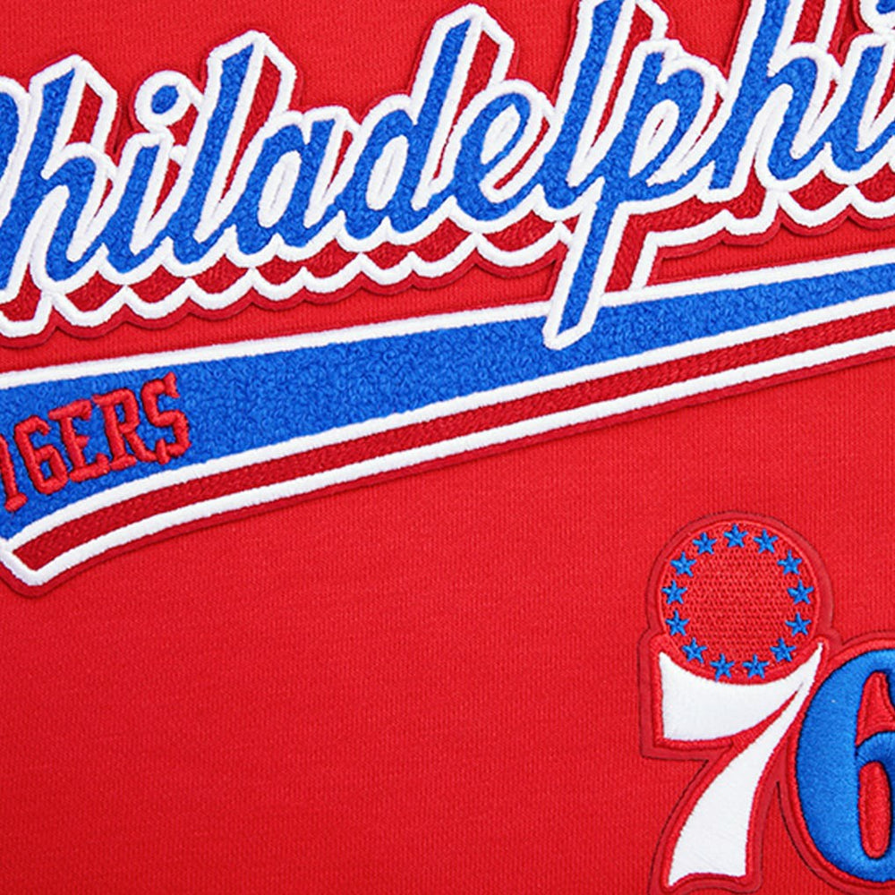 Red Philadelphia 76ers Pro Standard Women's Script Tail Cropped Pullover Hoodie | NBA