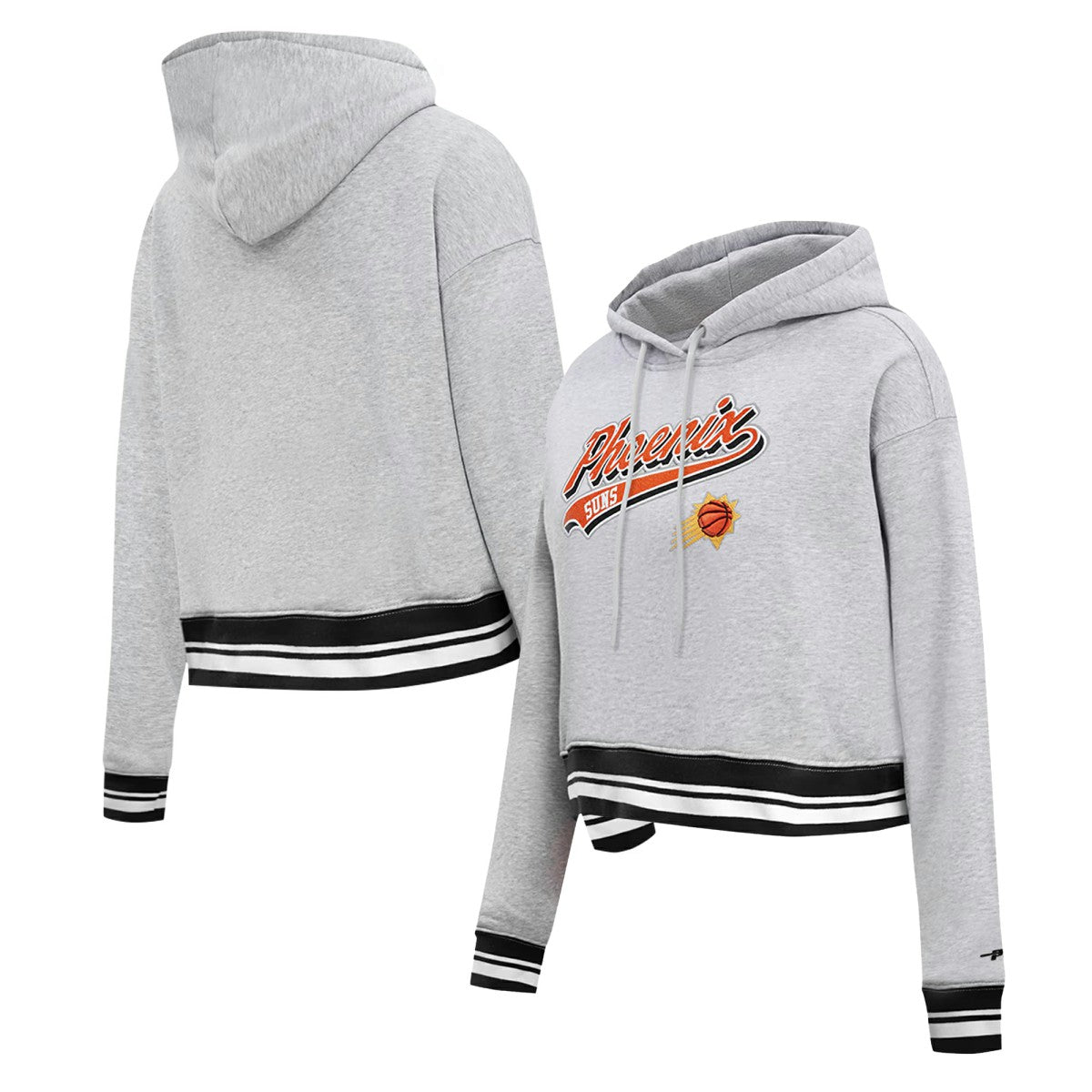 Heather Gray Phoenix Suns Pro Standard Women's Script Tail Cropped Pullover Hoodie | NBA