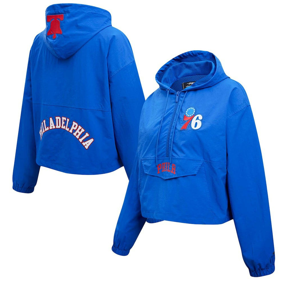 Royal Philadelphia 76ers Pro Standard Classic Wind Woven Cropped Half-Zip Jacket | NBA