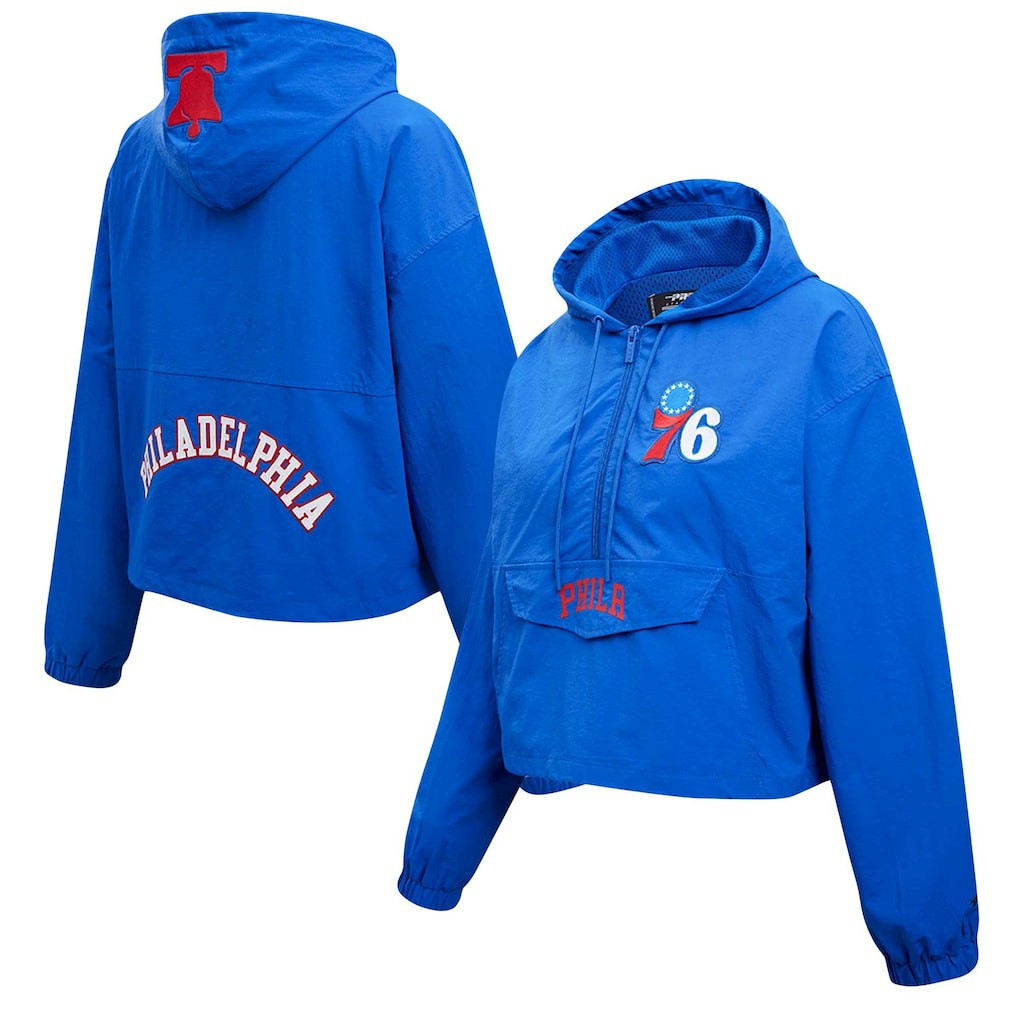Royal Philadelphia 76ers Pro Standard Classic Wind Woven Cropped Half-Zip Jacket | NBA