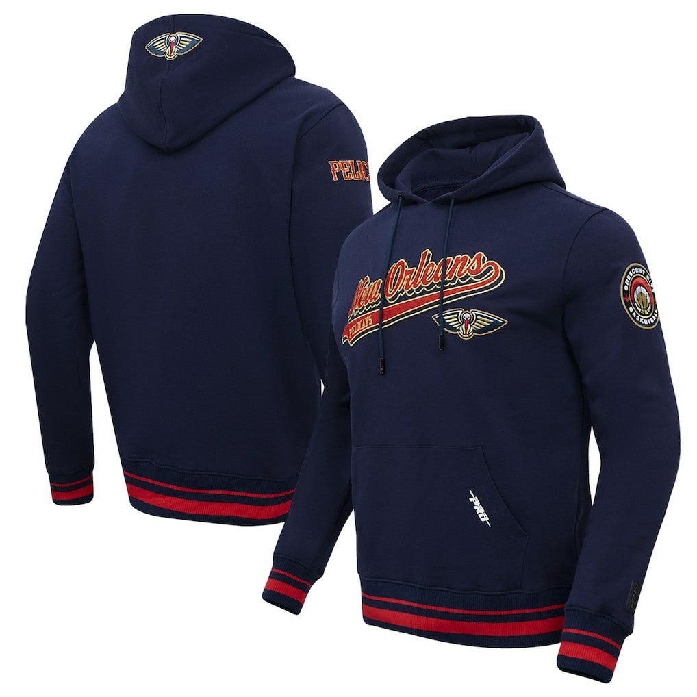 Navy New Orleans Pelicans Pro Standard Script Tail Pullover Hoodie | NBA